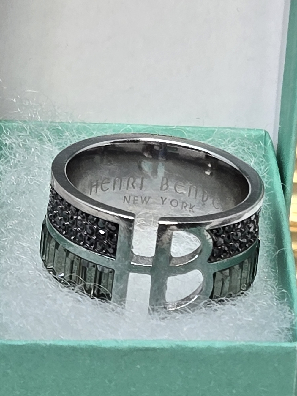 Henri Bendel Silver-Tone Ring with Black Crystals